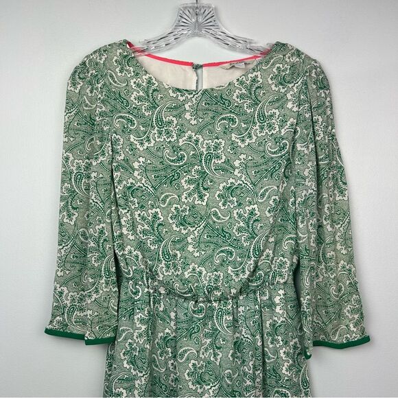 Boden Dolly Day Dress Green Paisley Lined 3/4 Sleeves Gathered Waist Faux Wrap 4 - Picture 16 of 16